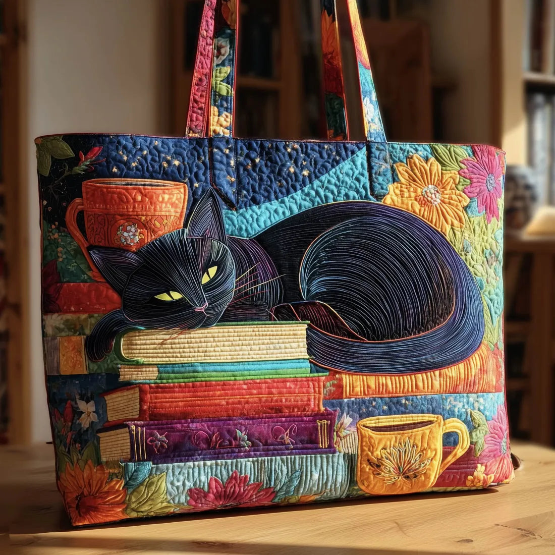 Sac artisanal – Fourre-tout noir pour livres et tasse