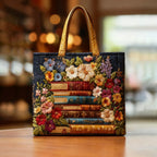 Handgemachte Tasche - Blumendruck und Bücher