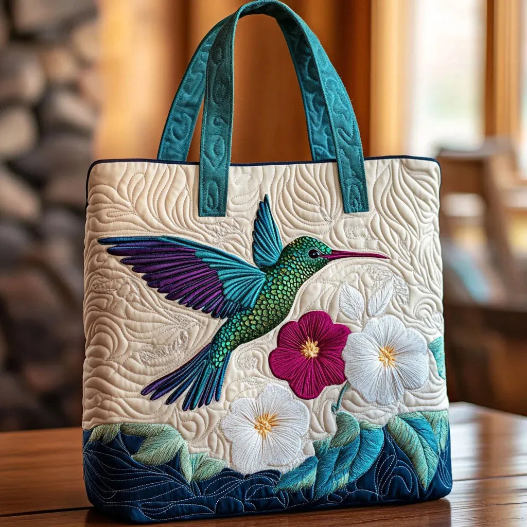 Sac matelassé - Colibri et fleurs blanches