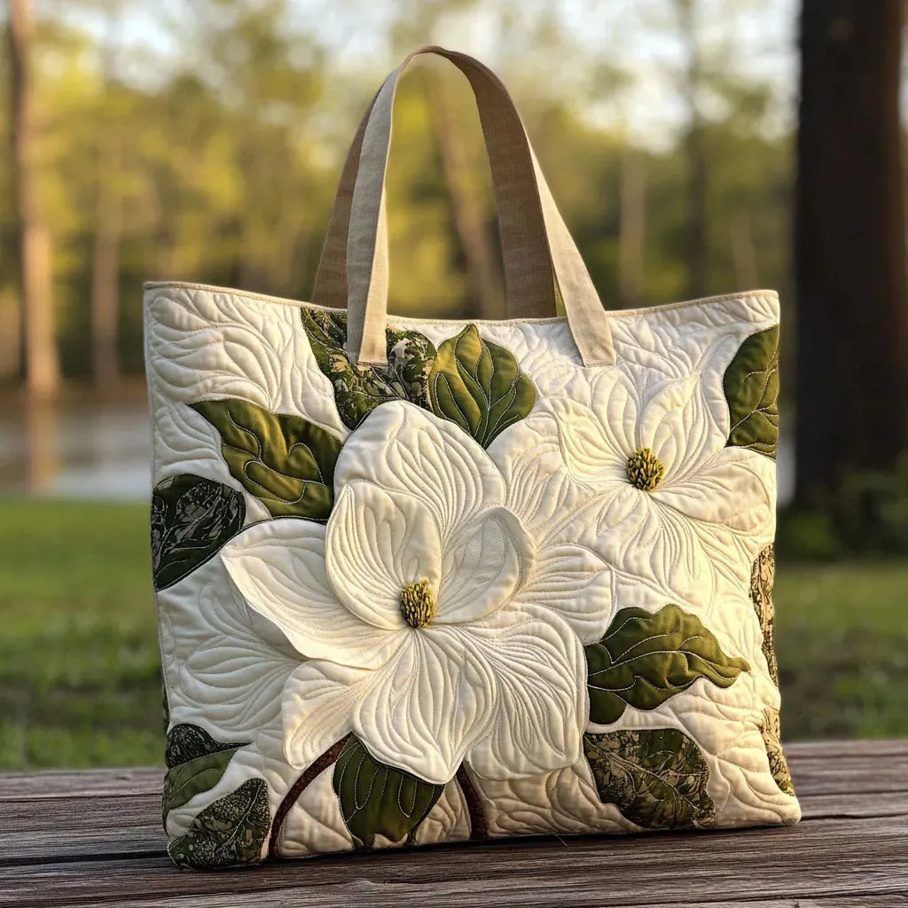 Handgefertigte Stepptasche – Elegante Weiße Lilie