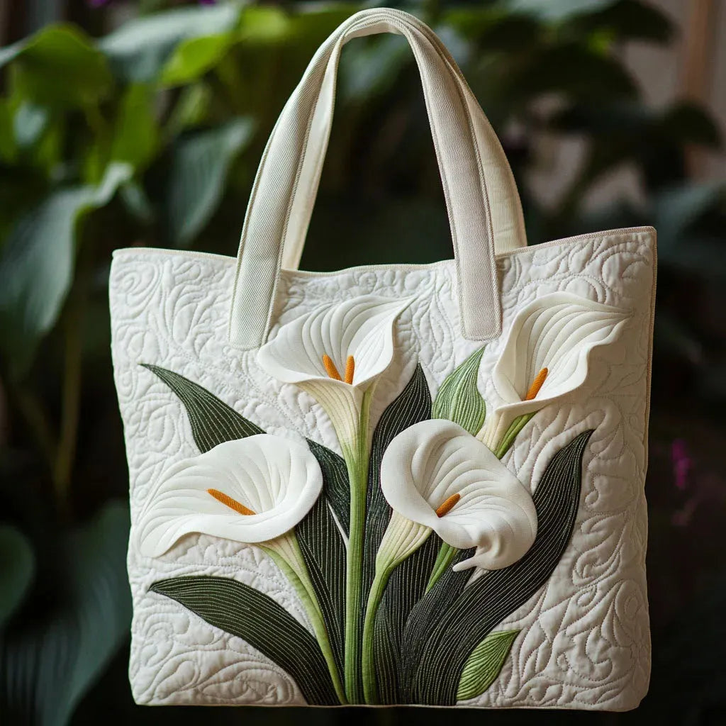 Handgefertigte Stepptasche – Weiße Allium