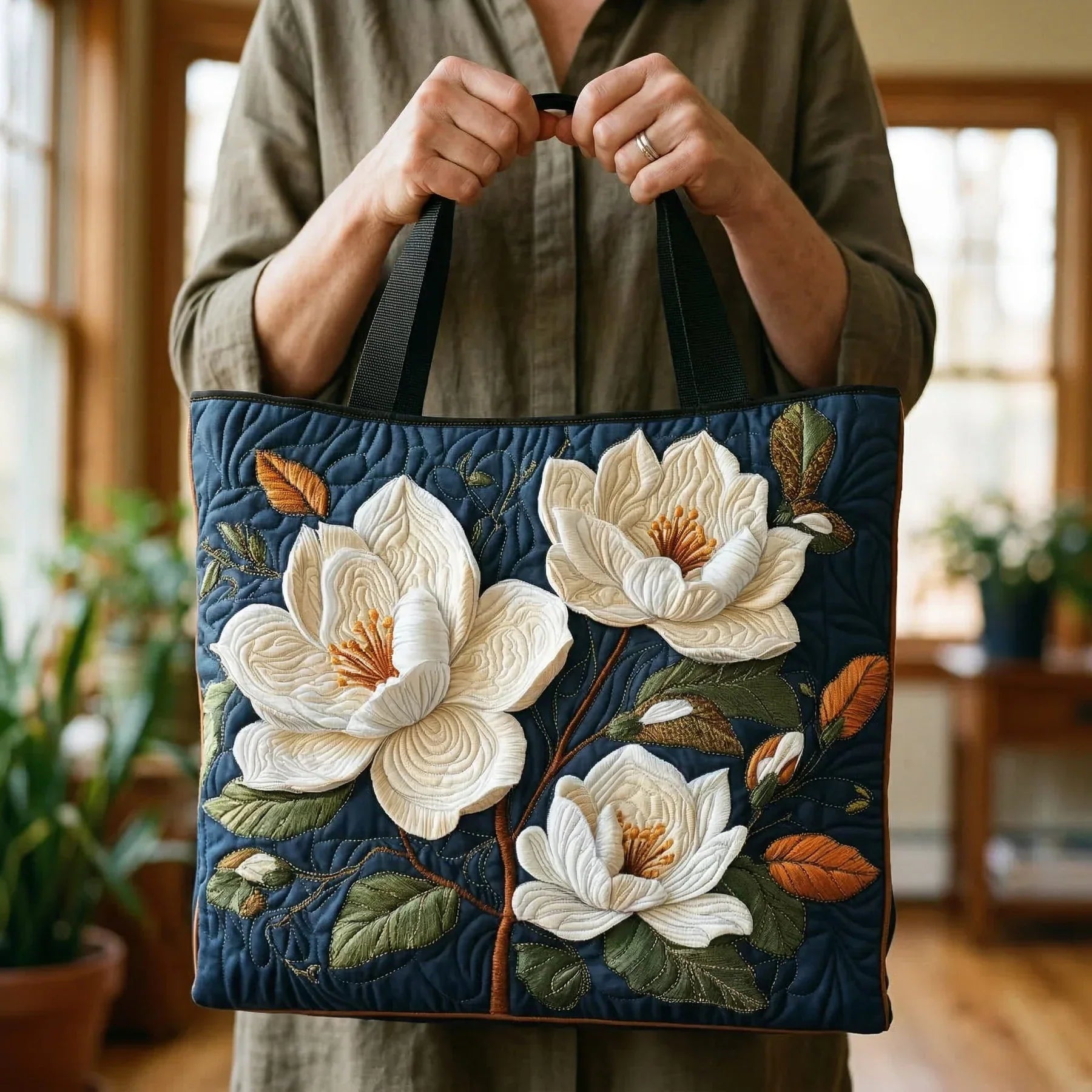 Handgefertigte Stepptasche - Zarte Magnolie