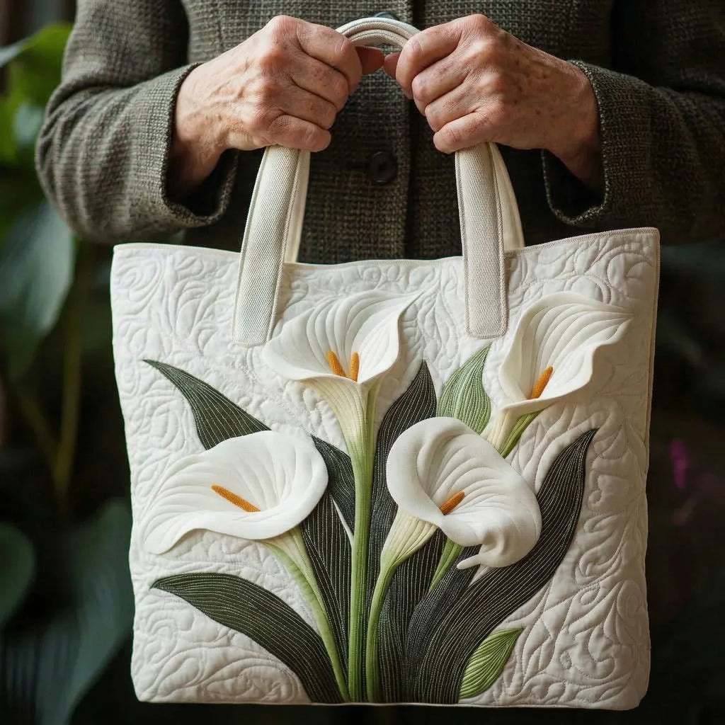 Handgefertigte Stepptasche – Weiße Allium