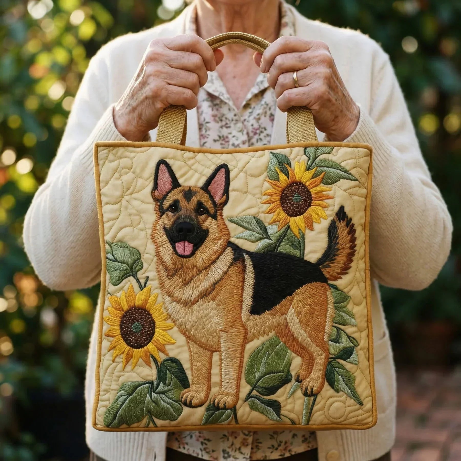 Sac Artisanal - Chien Allemand Fleuri